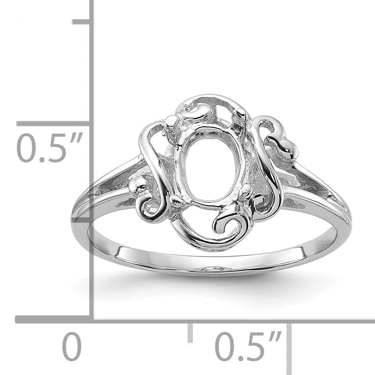 14k White Gold Polished 7x5 Oval Gemstone Ring Mounting-Y2228