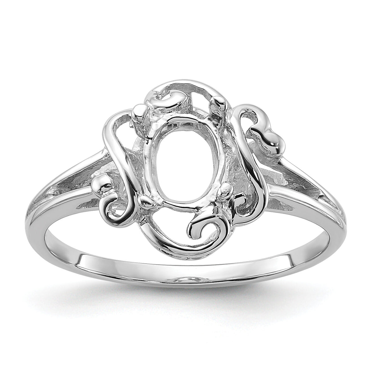 14k White Gold Polished 7x5 Oval Gemstone Ring Mounting-Y2228