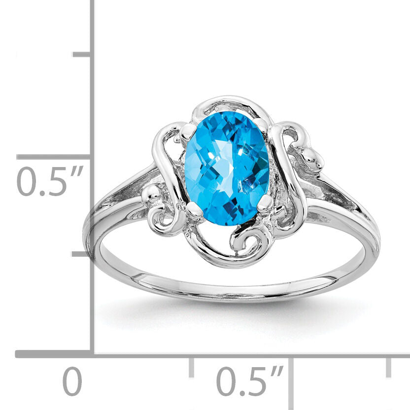 14k White Gold 7x5mm Oval Blue Topaz ring-Y2228BT