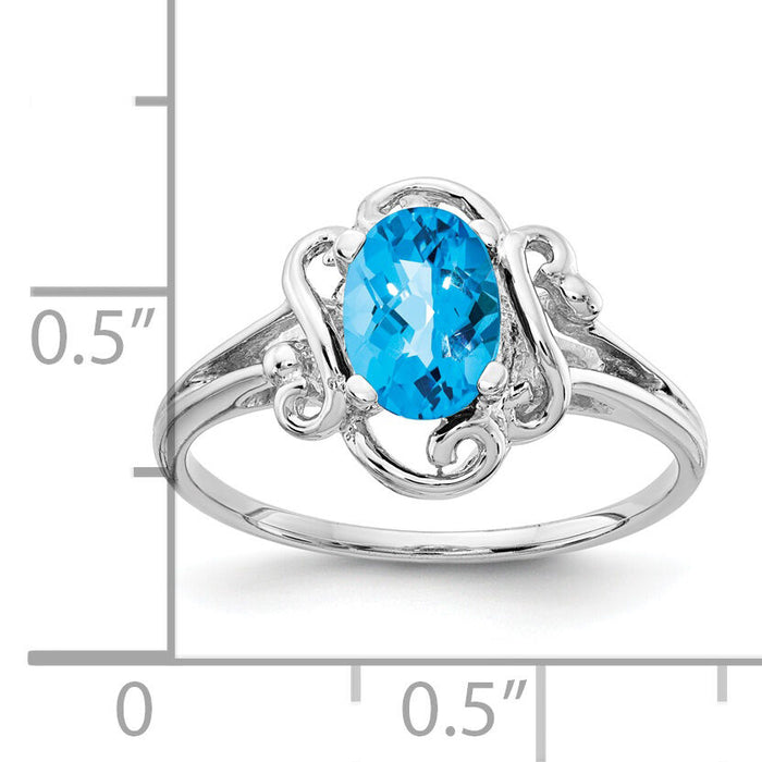 14k White Gold 7x5mm Oval Blue Topaz ring-Y2228BT