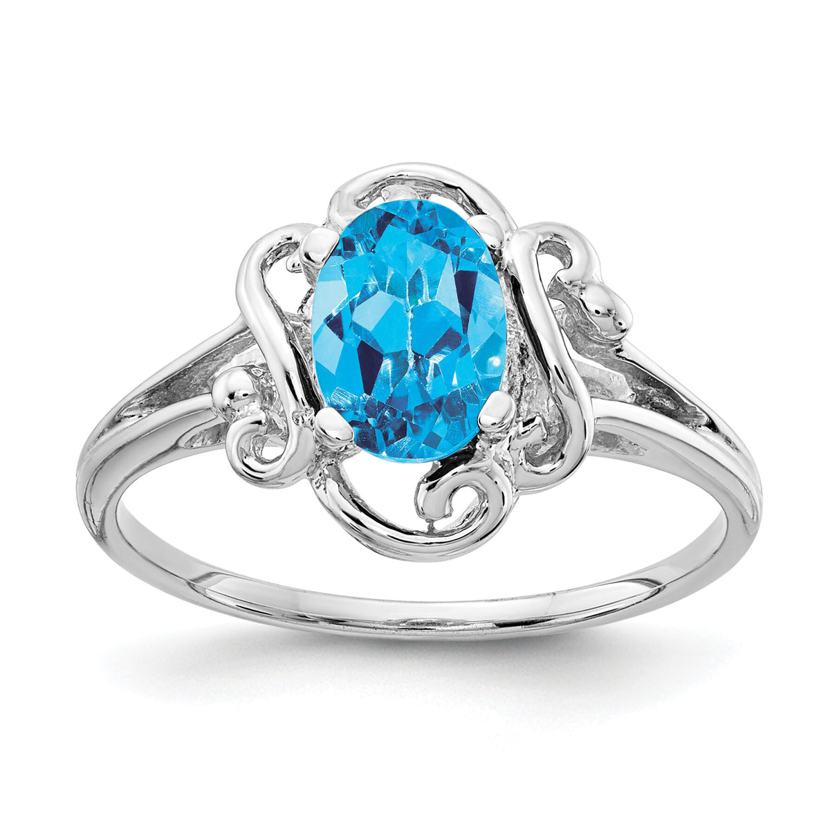 14k White Gold 7x5mm Oval Blue Topaz ring-Y2228BT