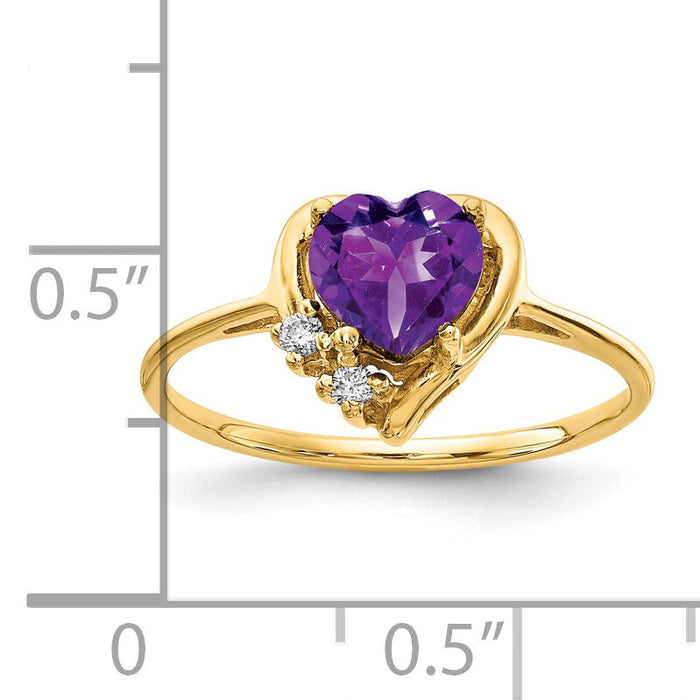 14k 6mm Heart Amethyst AA Diamond ring-Y2233AM/AA
