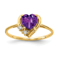 14k 6mm Heart Amethyst AA Diamond ring-Y2233AM/AA