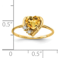 14k 6mm Heart Citrine AA Diamond ring-Y2233CI/AA