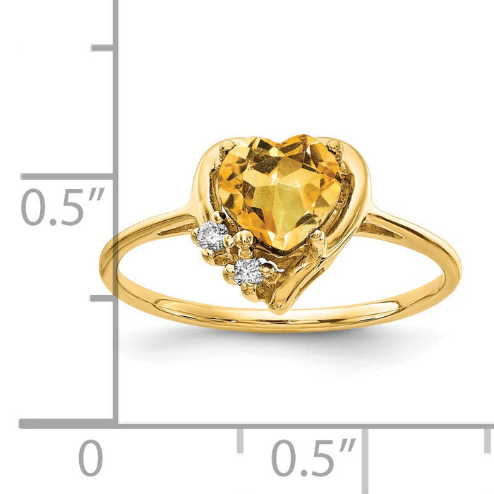 14k 6mm Heart Citrine AA Diamond ring-Y2233CI/AA