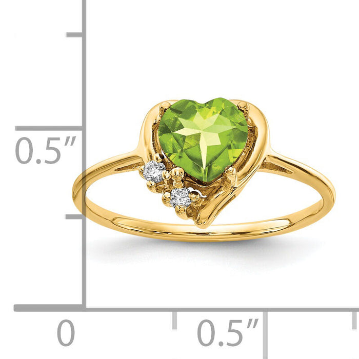 14k 6mm Heart Peridot AA Diamond ring-Y2233PE/AA