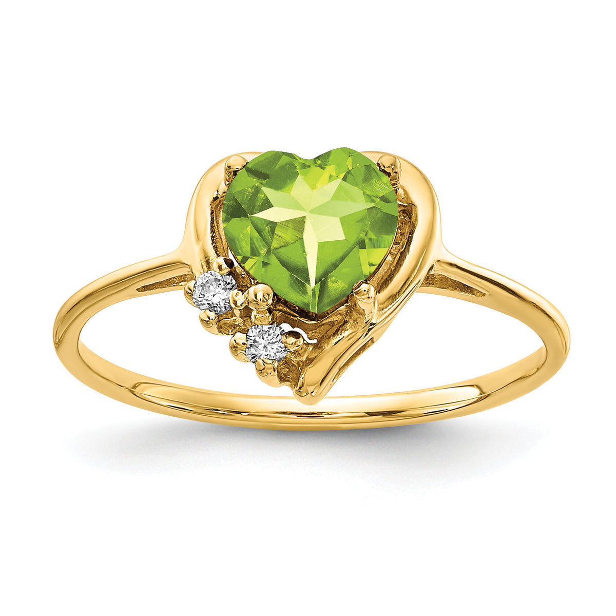 14k 6mm Heart Peridot AA Diamond ring-Y2233PE/AA