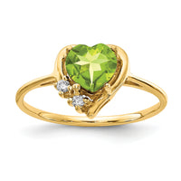 14k 6mm Heart Peridot AA Diamond ring-Y2233PE/AA