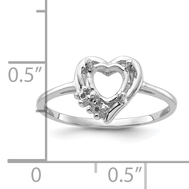 14k White Gold Polished .03ct. Diamond & 6mm Heart Gemstone Ring Mounting-Y2234