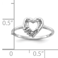 14k White Gold Polished .03ct. Diamond & 6mm Heart Gemstone Ring Mounting-Y2234