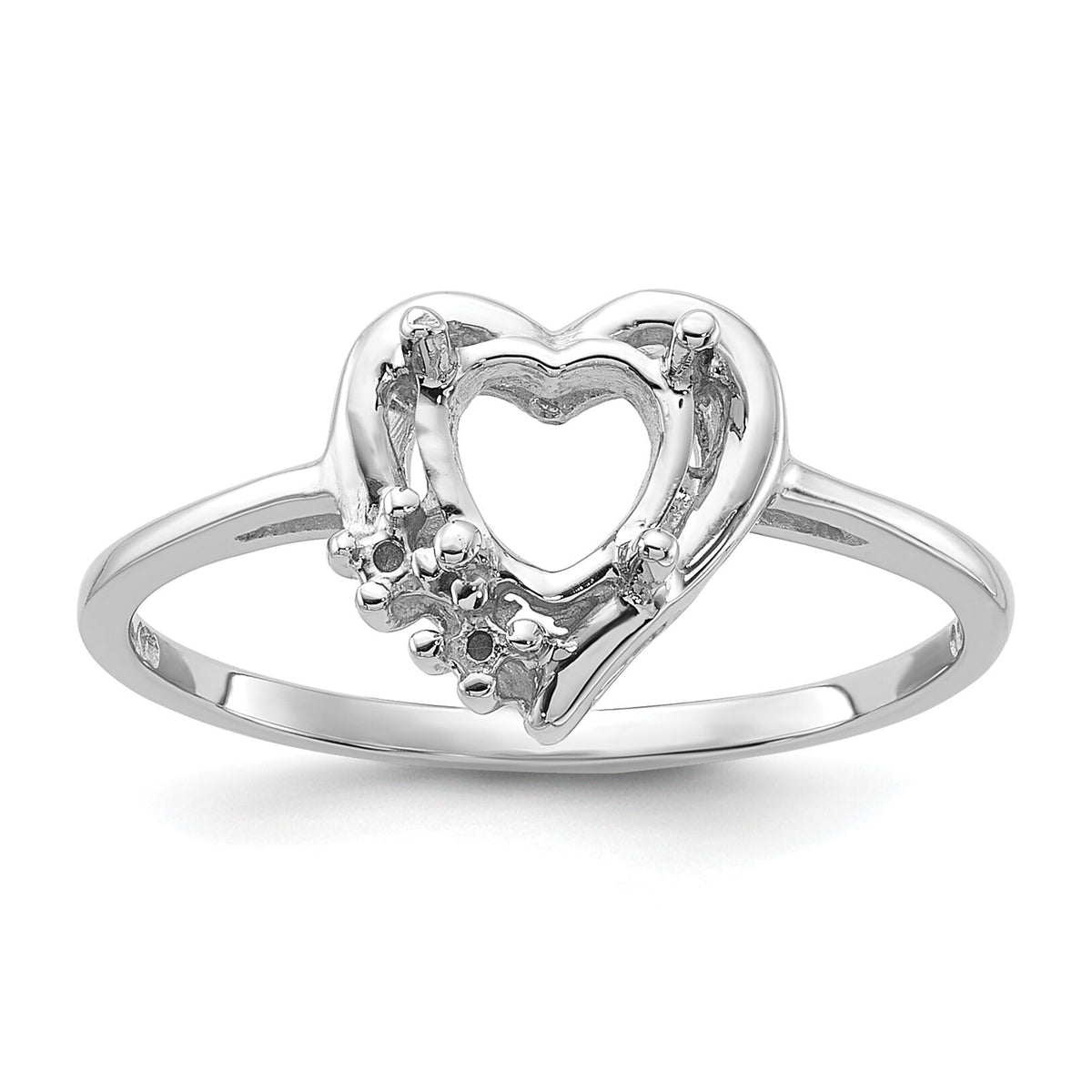 14k White Gold Polished .03ct. Diamond & 6mm Heart Gemstone Ring Mounting-Y2234
