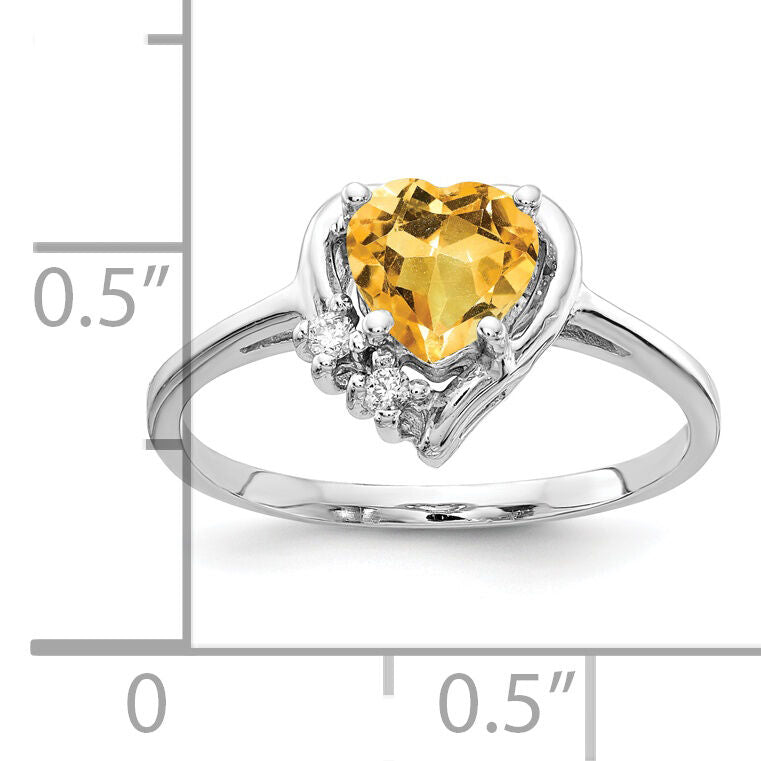 14k White Gold 6mm Heart Citrine AA Diamond ring-Y2234CI/AA