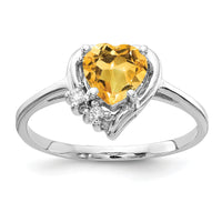 14k White Gold 6mm Heart Citrine AA Diamond ring-Y2234CI/AA
