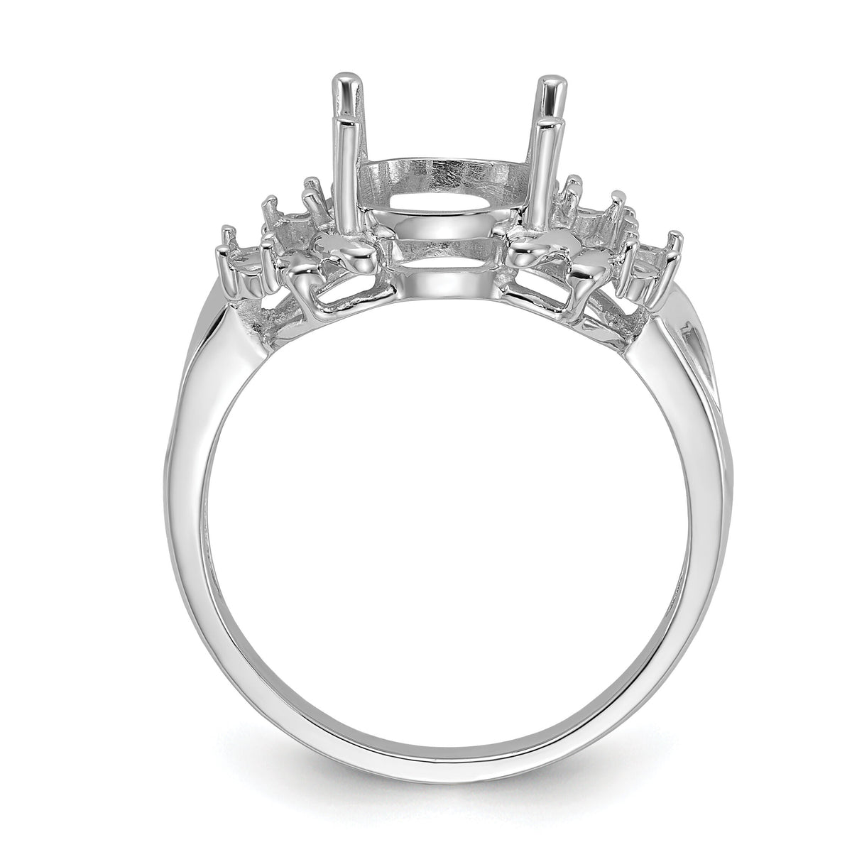 14k White Gold Polished .11ct. Diamond & 10x8 Oval Gemstone Ring Mounting-Y2240