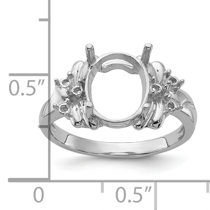 14k White Gold Polished .11ct. Diamond & 10x8 Oval Gemstone Ring Mounting-Y2240
