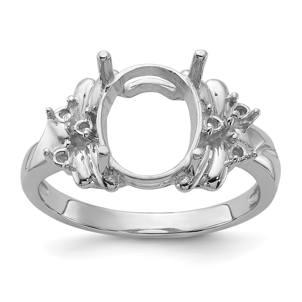 14k White Gold Polished .11ct. Diamond & 10x8 Oval Gemstone Ring Mounting-Y2240