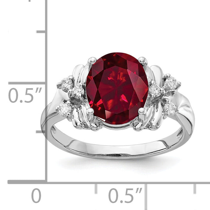 14k White Gold 10x8mm Oval Created Ruby AA Diamond ring-Y2240CR/AA