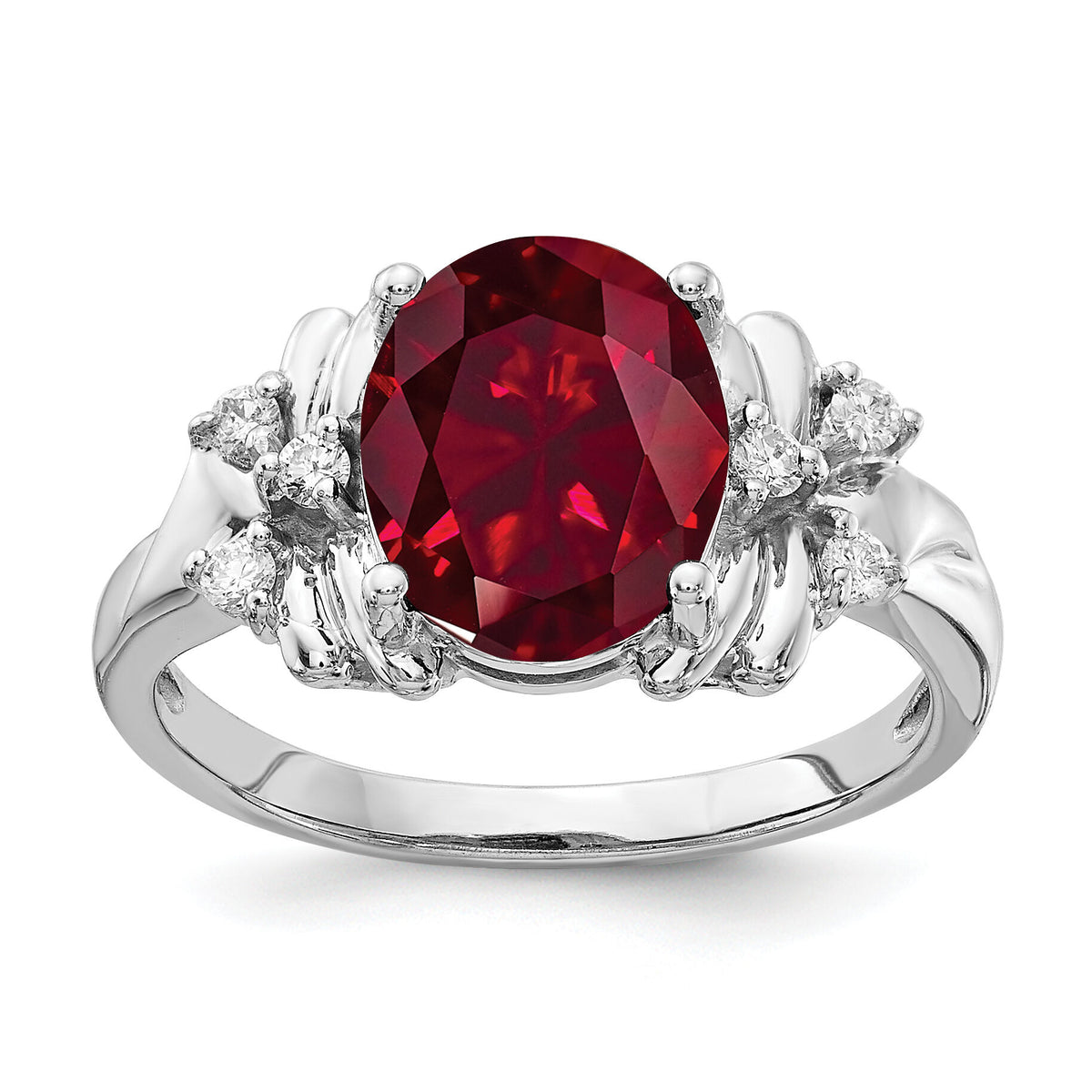 14k White Gold 10x8mm Oval Created Ruby AA Diamond ring-Y2240CR/AA