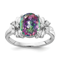 14k White Gold 10x8mm Oval Fire Topaz AA Diamond ring-Y2240FT/AA
