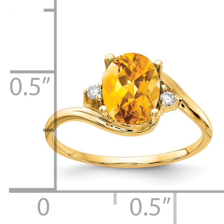 14k 8x6mm Oval Citrine AA Diamond ring-Y2245CI/AA