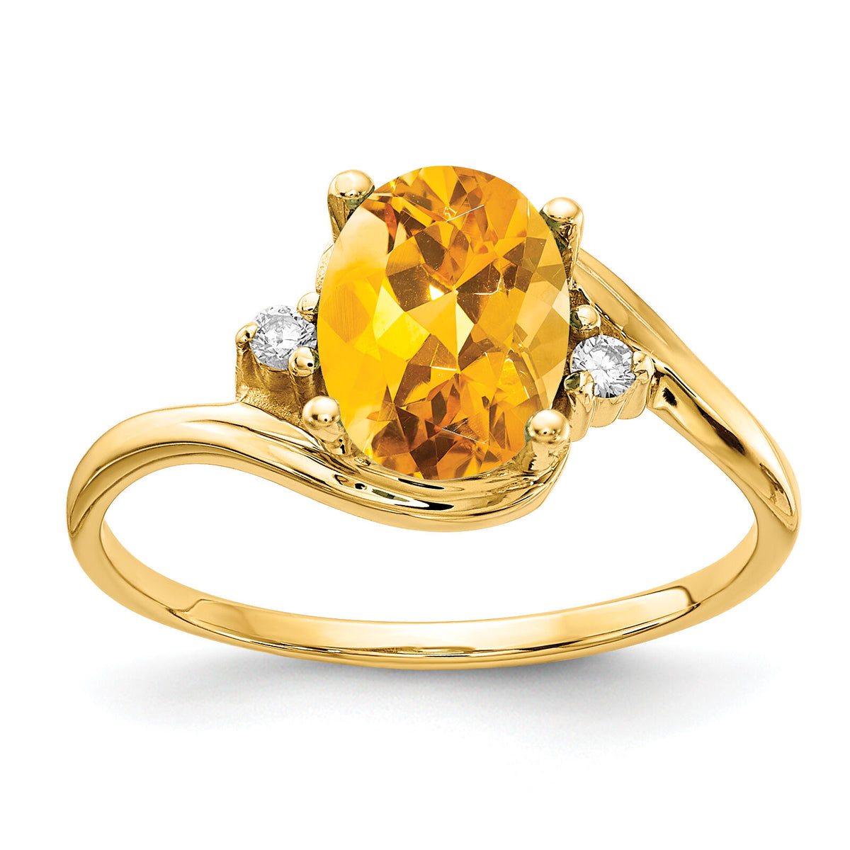 14k 8x6mm Oval Citrine AA Diamond ring-Y2245CI/AA