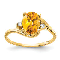 14k 8x6mm Oval Citrine AA Diamond ring-Y2245CI/AA