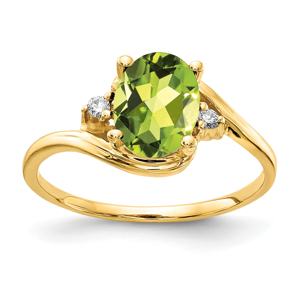 14k 8x6mm Oval Peridot AA Diamond ring-Y2245PE/AA