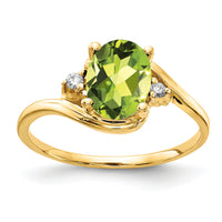 14k 8x6mm Oval Peridot AA Diamond ring-Y2245PE/AA