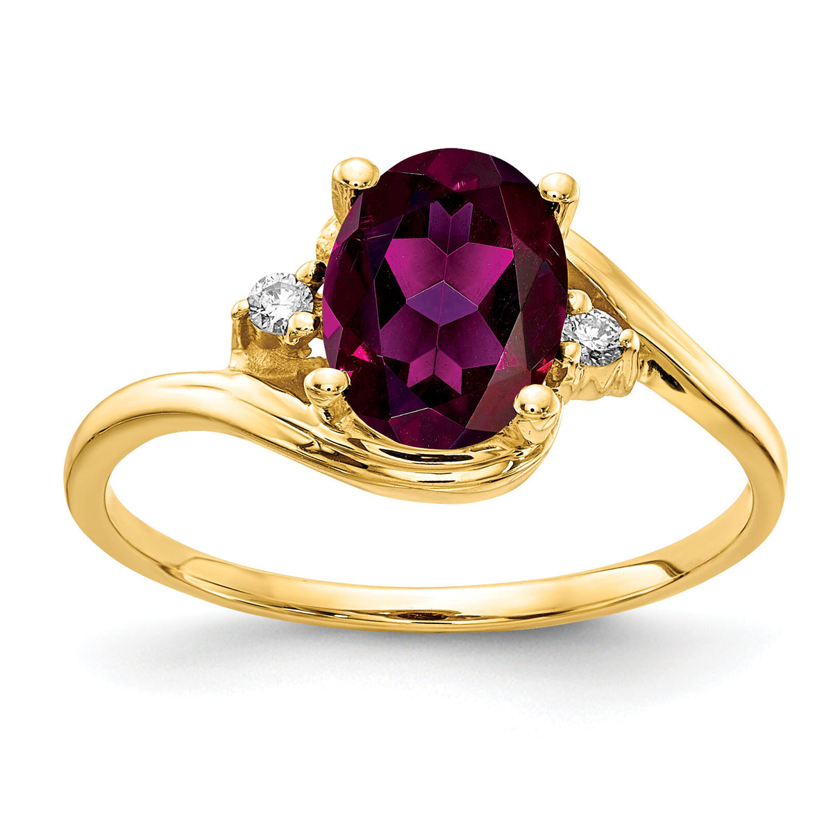14k 8x6mm Oval Rhodolite Garnet AA Diamond ring-Y2245RG/AA