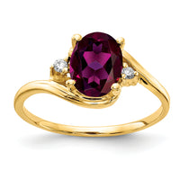 14k 8x6mm Oval Rhodolite Garnet AA Diamond ring-Y2245RG/AA