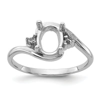 14k White Gold .03ct. Diamond / 8x6 Oval Gemstone Ring Mounting-Y2246