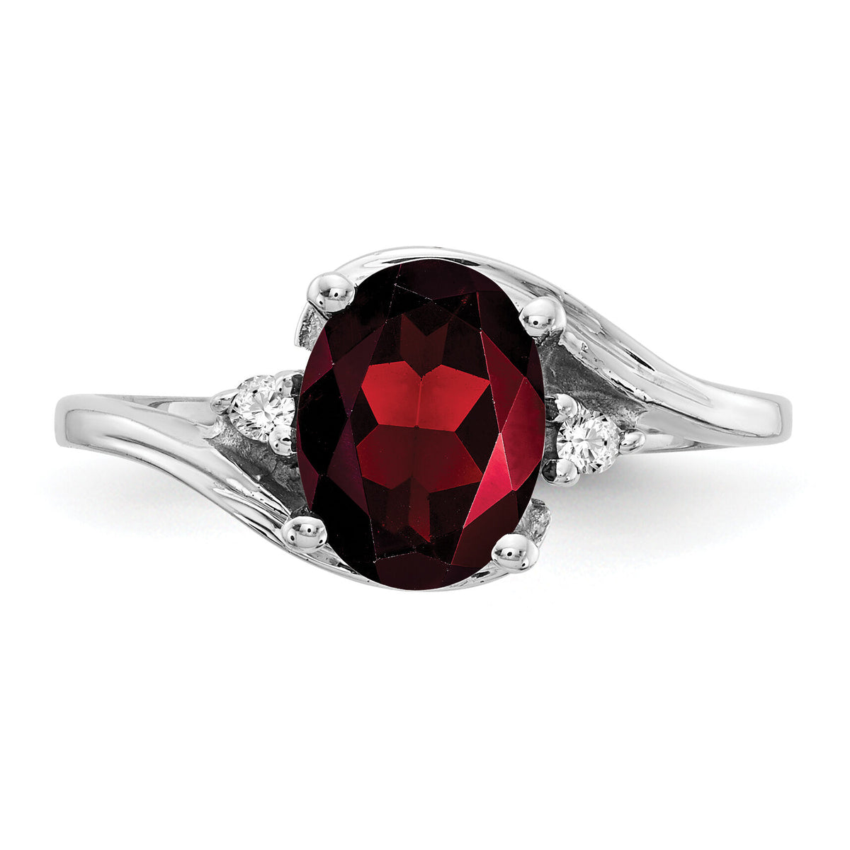 14k White Gold 8x6mm Oval Garnet AA Diamond ring-Y2246GA/AA