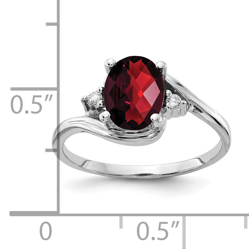 14k White Gold 8x6mm Oval Garnet AA Diamond ring-Y2246GA/AA