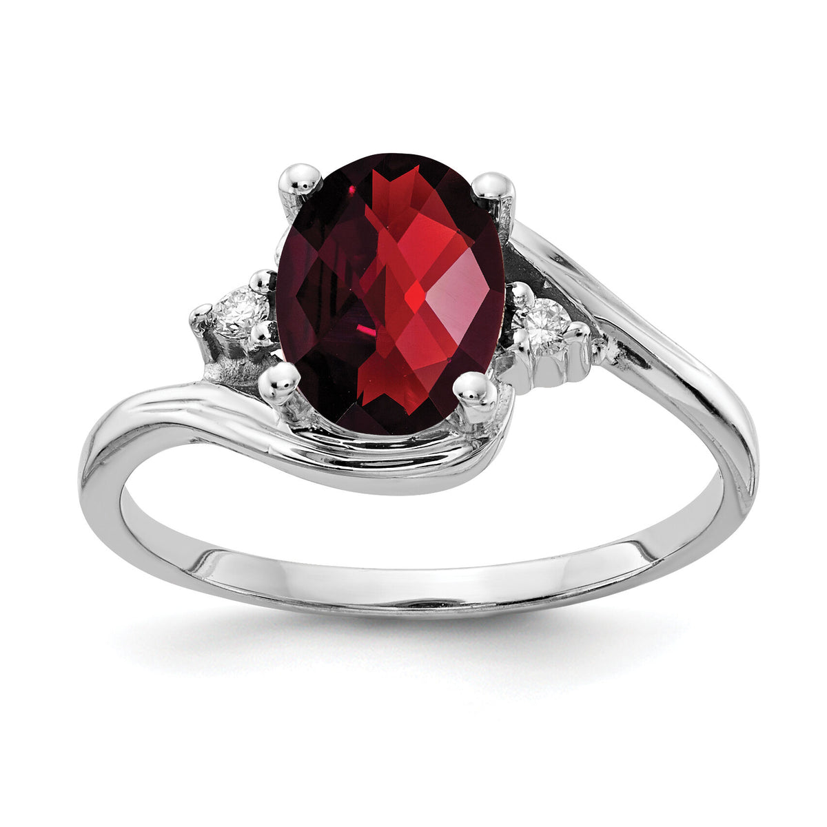 14k White Gold 8x6mm Oval Garnet AA Diamond ring-Y2246GA/AA