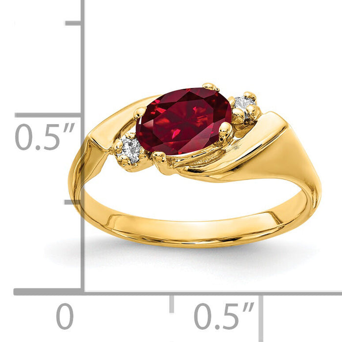 14k 7x5mm Oval Created Ruby AA Diamond ring-Y2260CR/AA