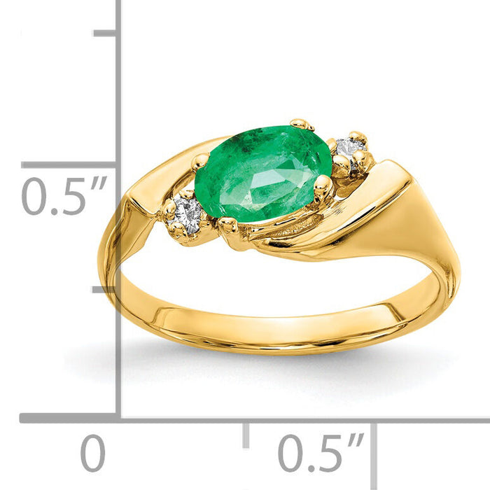 14k 7x5mm Oval Emerald AA Diamond ring-Y2260E/AA