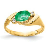 14k 7x5mm Oval Emerald AA Diamond ring-Y2260E/AA