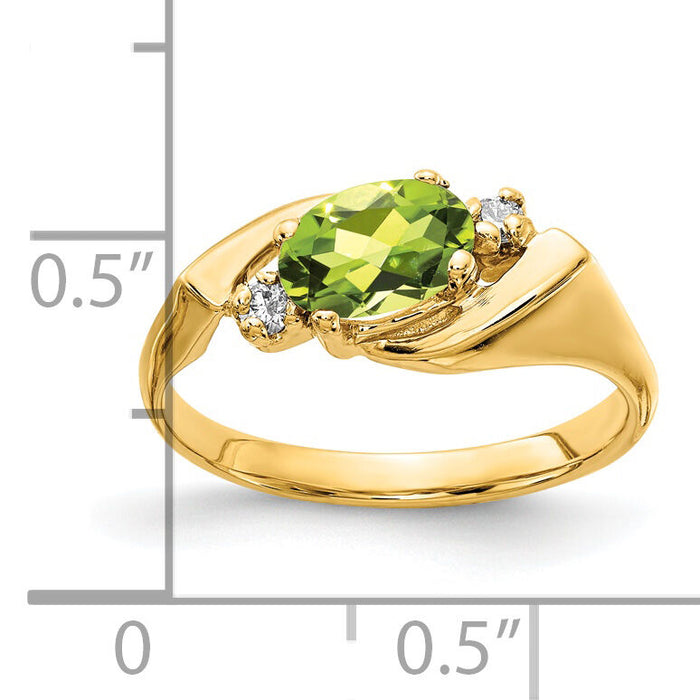14k 7x5mm Oval Peridot Checker AA Diamond ring-Y2260PC/AA
