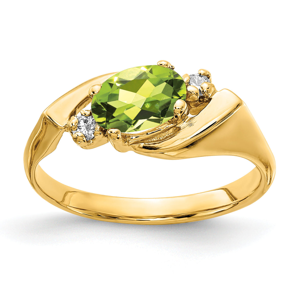 14k 7x5mm Oval Peridot Checker AA Diamond ring-Y2260PC/AA