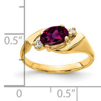 14k 7x5mm Oval Rhodolite Garnet AA Diamond ring-Y2260RG/AA