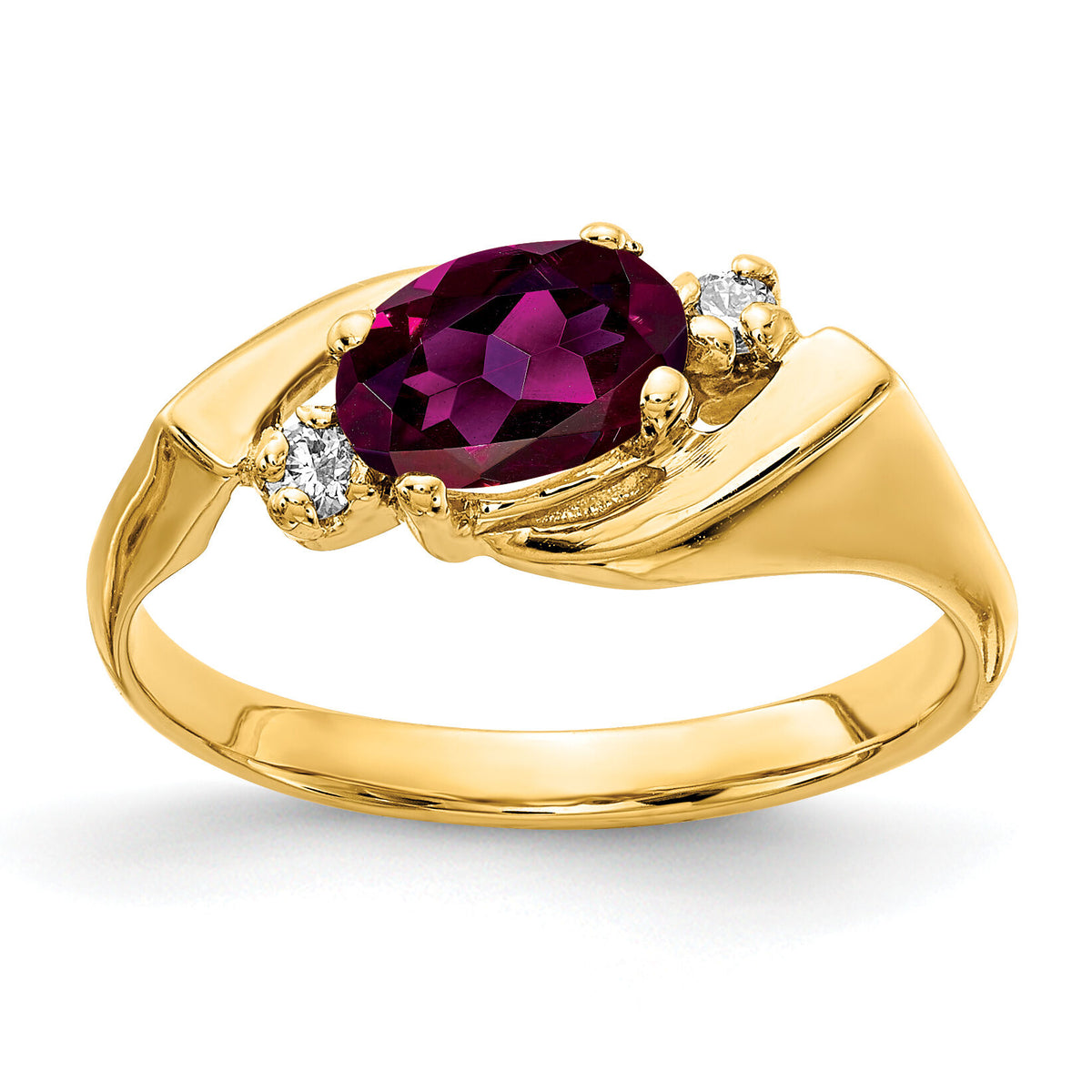 14k 7x5mm Oval Rhodolite Garnet AA Diamond ring-Y2260RG/AA