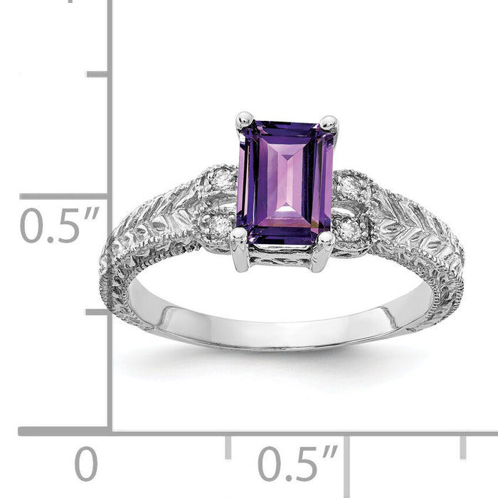 14k White Gold 7x5mm Emerald Cut Amethyst AA Diamond ring-Y2266AM/AA