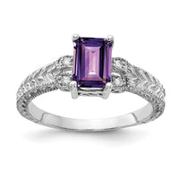 14k White Gold 7x5mm Emerald Cut Amethyst AA Diamond ring-Y2266AM/AA