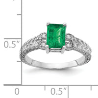 14k White Gold 7x5mm Emerald Cut Emerald AA Diamond ring-Y2266E/AA
