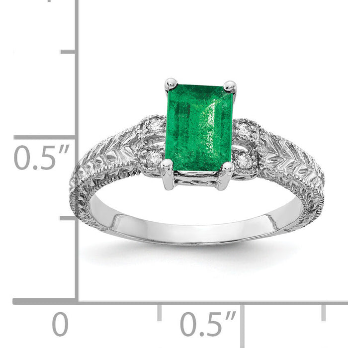 14k White Gold 7x5mm Emerald Cut Emerald AA Diamond ring-Y2266E/AA
