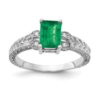 14k White Gold 7x5mm Emerald Cut Emerald AA Diamond ring-Y2266E/AA