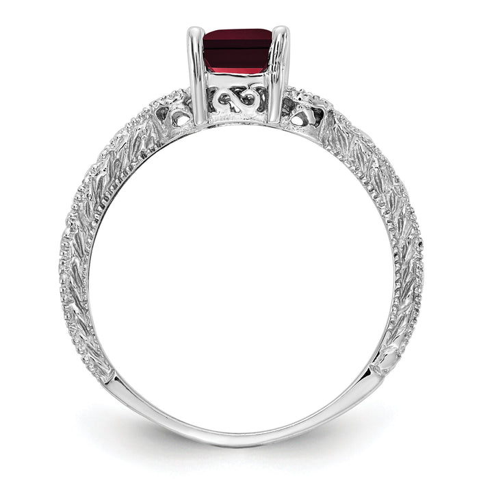 14k White Gold 7x5mm Garnet & AA Diamond Ring-Y2266GA/AA