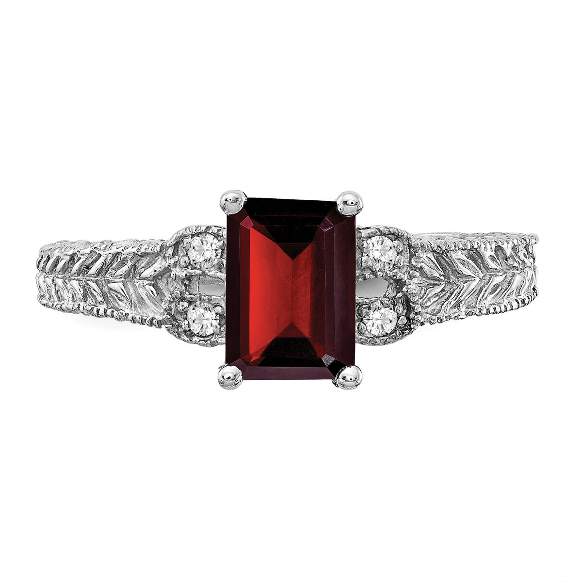 14k White Gold 7x5mm Garnet & AA Diamond Ring-Y2266GA/AA