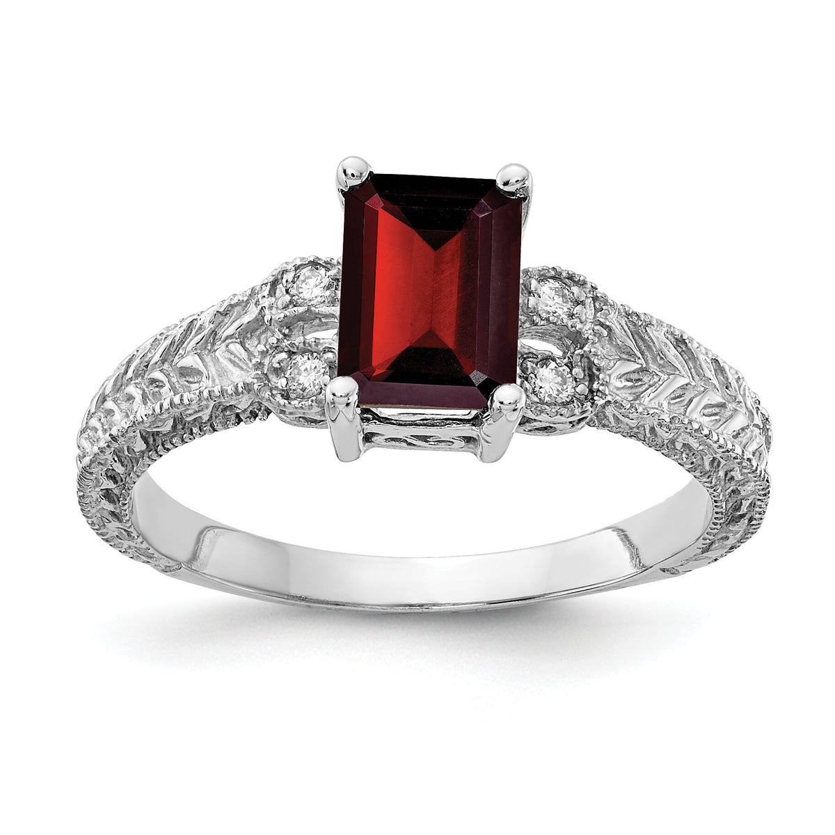 14k White Gold 7x5mm Garnet & AA Diamond Ring-Y2266GA/AA