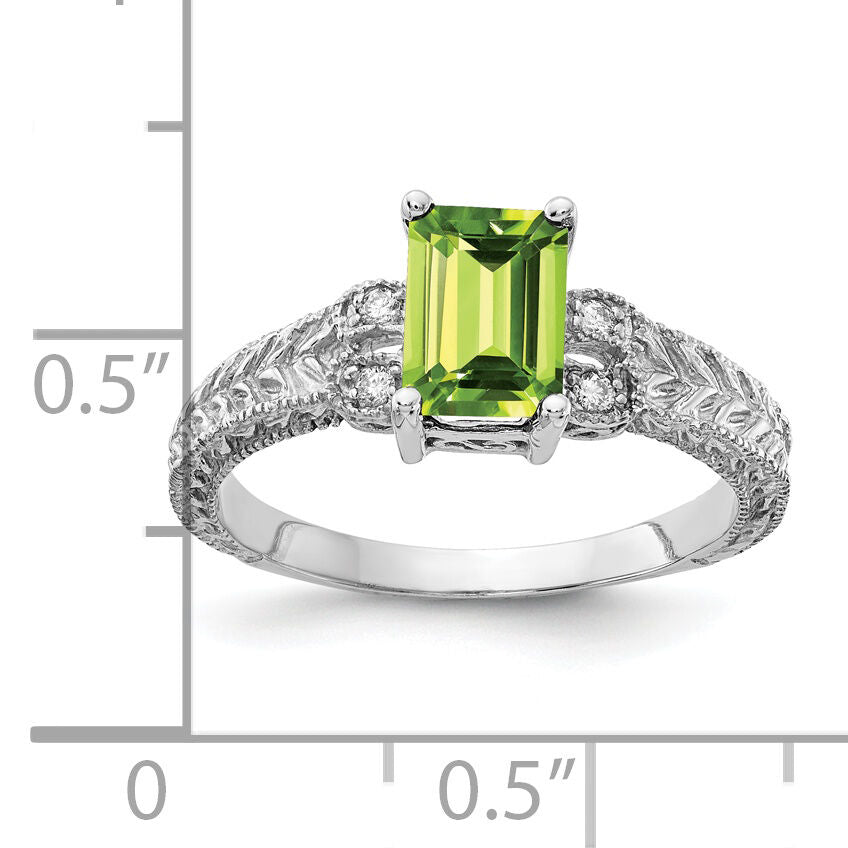 14k White Gold 7x5mm Emerald Cut Peridot AA Diamond ring-Y2266PE/AA